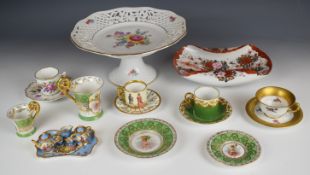Continental porcelain tea ware including a reticulated tazza, Viennese miniature Limoges tea set,