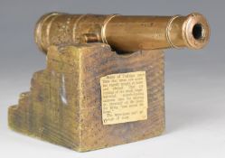Bronze desk or signalling cannon with Maltese cross finialled crown and '6PR 120 Part To A Inch'