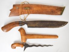 Malaysian parang knife with wooden handle, number 2 over maker's stamp to 29cm single edged blade