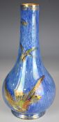 Wedgwood lustre ware pedestal vase decorated with exotic birds, height 19cm