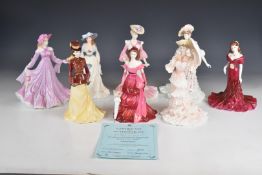 Eight Coalport figurines including Ascot, The Rider, Alexandra, Lady Caroline etc, tallest 24cm
