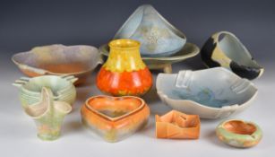Collection of Beswick retro / mid century modern, Art Deco and drip glazed ceramic vases, dishes and