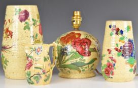 Copeland Spode and Spode 'Fayence' ware including two ribbed vases, lamp and a jug with Worlock