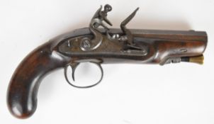Bond of London flintlock pocket pistol with named and engraved lock, engraved hammer, trigger guard,