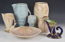 Collection of Beswick retro / kitsch vases, jugs, dish etc all decorated with palm trees including