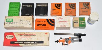 A collection of shotgun and rifle cartridge re-loading dies and accessories including .222 Rem, .308