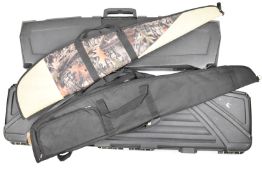 Four shotgun or rifle cases comprising two hard carry cases and two slips including Anglo Arms and