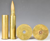 Two pieces of trench art fashioned as ashtrays from shell cases, one dated 1917 the other 1941