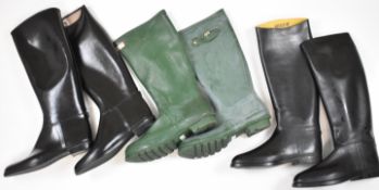 Three pairs of riding / Wellington boots comprising Aigle and Hunter, both size 12 and Cottage Craft
