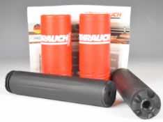 Two Weihrauch HW XL air rifle sound moderators, both in original tubes, one with instructions.