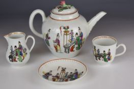 18thC teapot and cover, sparrow beak jug, coffee can and saucer, probably first period Worcester,