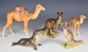 Beswick wild animals including two kangaroos, camels and seal, tallest 20cm