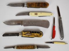 Seven pocket / folding knives, all Sheffield makers including Taylor, Ball Brothers and Richards,