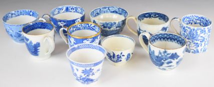 Ten 18th / 19thC porcelain tea bowls and cups including first period Worcester, tallest 7cm