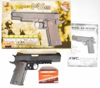 KWC M45 A1 .177 CO2 air pistol with chequered grips and 21 shot magazine, serial number 48016184, in