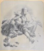 Napoleonic interest charcoal picture of soldier protecting a fallen colleague during the retreat