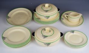 Royal Doulton Art Deco dinnerware decorated in the Tango pattern, approximately 23 pieces