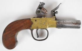 Stephen Wallis of Birmingham flintlock pocket pistol with named and engraved brass frame, shaped