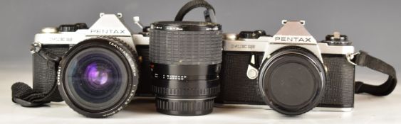 Two Pentax ME super 35mm SLR cameras, with 1:1.7 50mm, 1:1.5-4.5 28-80mm and Sigma 1:2.8-4 f=35-70mm