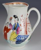 First period Worcester sparrow beak jug with Chinoiserie decoration, height 9.5cm