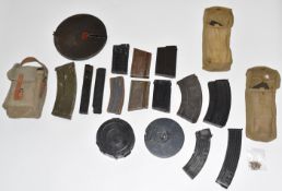 Twenty-seven various large calibre rifle magazines including PPsH and similar machine gun drum