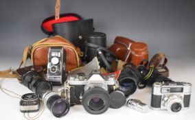 Collectable cameras to include Paillard Bolex BH8 cine camera with three various lenses, manuals