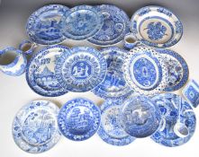 Collection of 19th/20thC mainly Spode transfer printed blue and white ware with some rarer