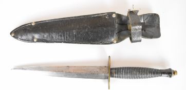 Fairburn Sykes pattern fighting knife 17cm double edged blade with leather sheath. PLEASE NOTE ALL