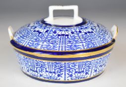 19thC porcelain twin handled butter dish, probably Royal Worcester or Spode, diameter 15cm