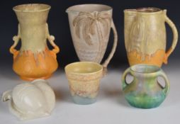 Collection of retro / Art Deco  Beswick jugs, vases, dishes and wall pockets including palm tree