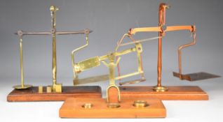 Three sets of postal scales comprising two beam examples, both marked GPO, one also marked Degrave