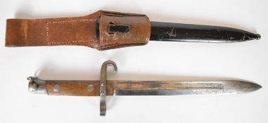Austrian 1895 Mannlicher bayonet with downswept quillon, 25cm fullered blade, scabbard and frog.