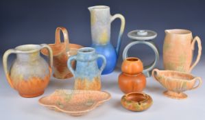 Collection of Beswick retro / Art Deco and drip glazed ceramics including vases, jugs, dishes, shape