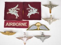 British Army Parachute Regiment badges and insignia including cloth wings and economy cap badge etc