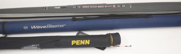 Three sea fishing rods comprising Penn Waveblaster Boar 7'4