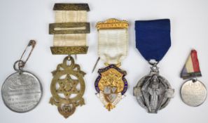 WW1 Masonic hallmarked silver medal / jewel, named to Brother T H Dyson, together with two other