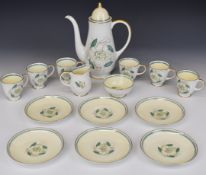 Susie Cooper tea set decorated in the Gardenia pattern, tallest 27cm, 15 pieces