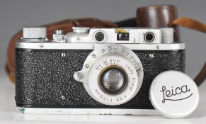 Leica style 35mm rangefinder camera, engraved to top with Nazi German swastika and eagle and