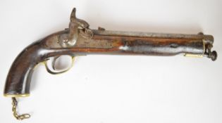 Percussion hammer action Sea Service pistol with lock stamped '1858 Tower' and with crown over '