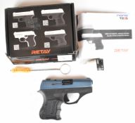 Retay Nano 9mm blank firing pistol with textured grips, multi-shot magazine and fixed sights, serial