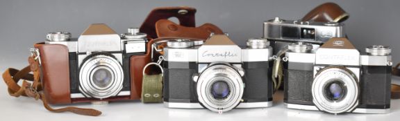 Four Zeiss Ikon 35mm cameras comprising three various Contaflex and one Contina