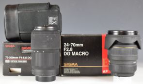 Two Sigma SLR camera lenses to suit Nikon, comprising 70-300mm f4-5.6 DG OS and EX 24-70mm f2.8 DG