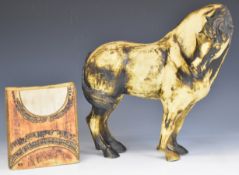 Studio pottery signed horse and a Louis Hudson slab vase, tallest 30cm