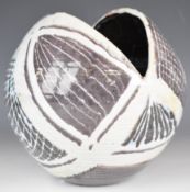 Nicholas Vergette (1923-1974) studio pottery vase, with geometric decoration and elliptical opening,