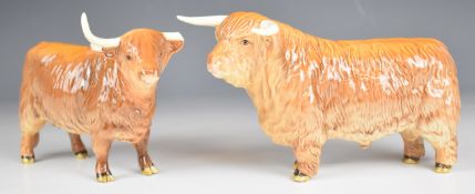 Beswick Highland cattle family comprising bull, cow and calf, tallest 13cm
