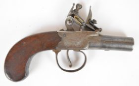 Southall of London flintlock pocket pistol with named and engraved lock, line engraved top plate,
