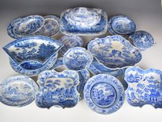 Collection of 19th/20thC mainly Spode transfer printed blue and white ware including shaped
