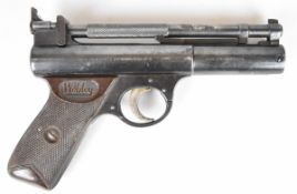 Webley Senior .177 air pistol with named and chequered Bakelite grips and adjustable sights,