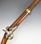 French 2-band percussion hammer action gun with lock signed 'Brezot a Caen', brass trigger guard,