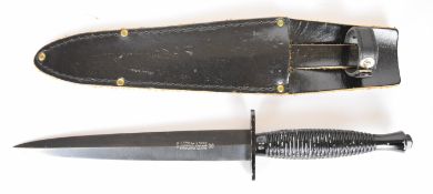 Fairburn Sykes pattern fighting knife marked J Nowill & Sons to 17cm double edged blade with leather